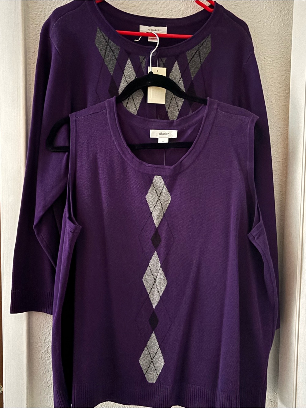 Charter Club Purple Argyle Tank and Sweater Set - Purple & Gray